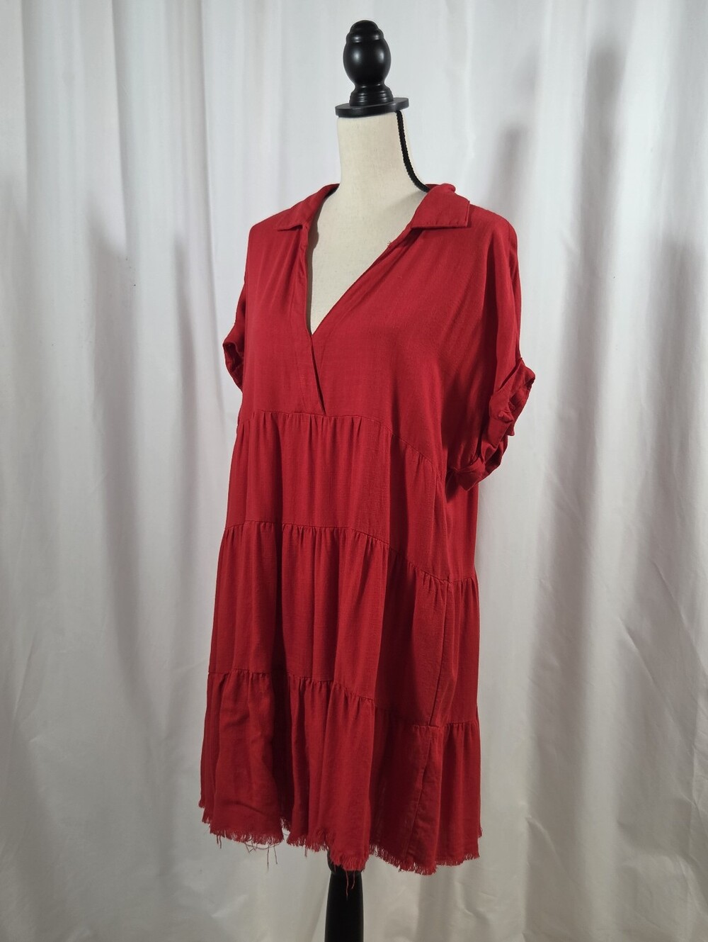 Shop he MINT Red Tiered V-Neck Babydoll Shirt Dress